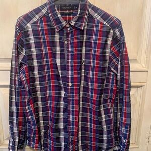 Nautica Men's Casual Plaid Shirt - Red, Blue, and White